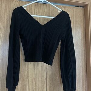 Black Ribbed V-Neck Sweater